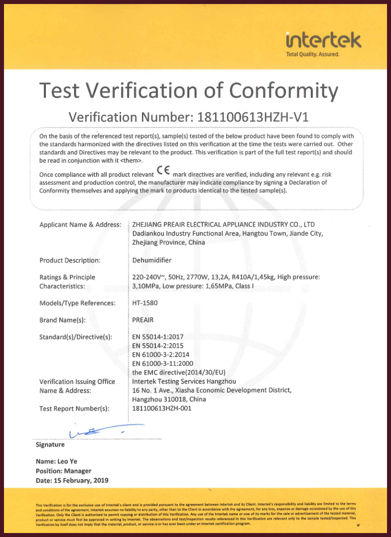 Test Verification of Conformity
